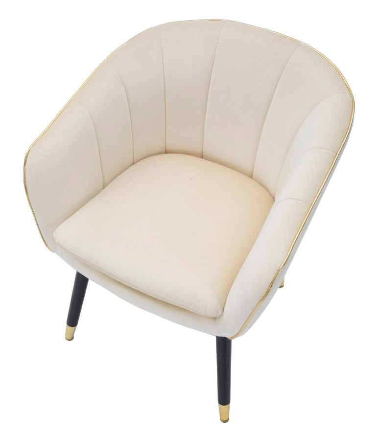 POLTRONA PARIS IN TESSUTO IMBOTTITO CON RIFINITURE DORATE E GAMBE IN LEGNO NERO CM 62X58X78