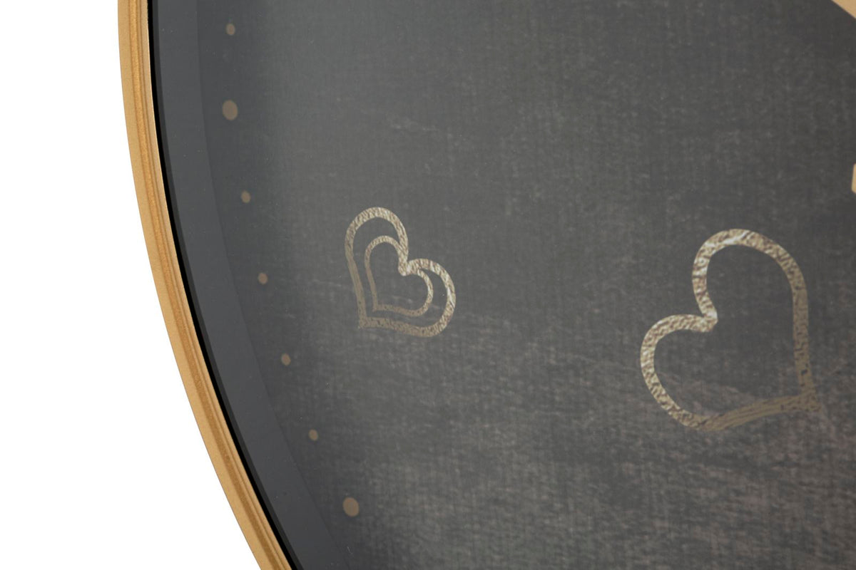 Orologio da parete in legno, metallo e vetro impreziosito da eleganti decorazioni a cuore