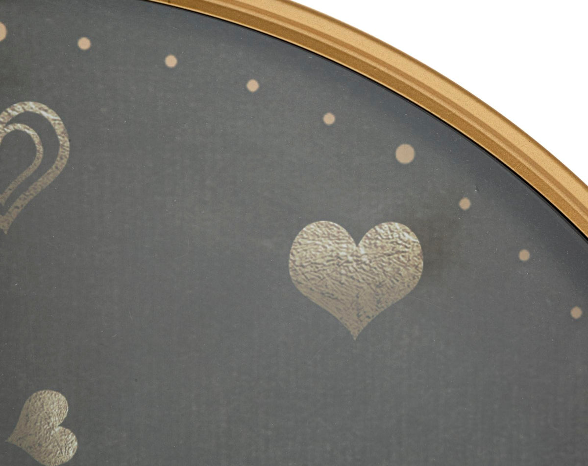 Orologio da parete in legno, metallo e vetro impreziosito da eleganti decorazioni a cuore