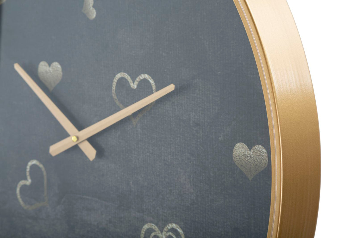 Orologio da parete in legno, metallo e vetro impreziosito da eleganti decorazioni a cuore