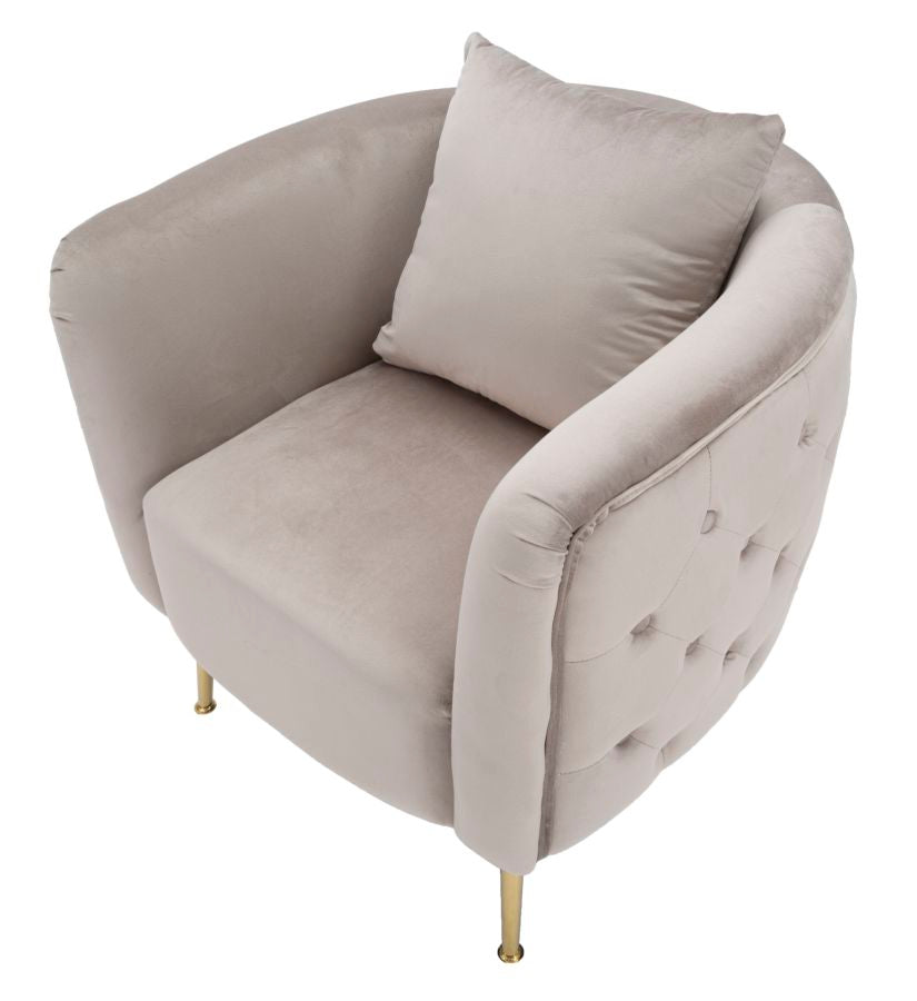 POLTRONA BUCAREST IN VELLUTO CON PIEDI IN METALLO DORATO CM 76X74X73