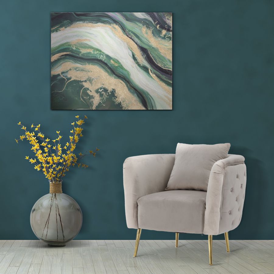 POLTRONA BUCAREST IN VELLUTO CON PIEDI IN METALLO DORATO CM 76X74X73
