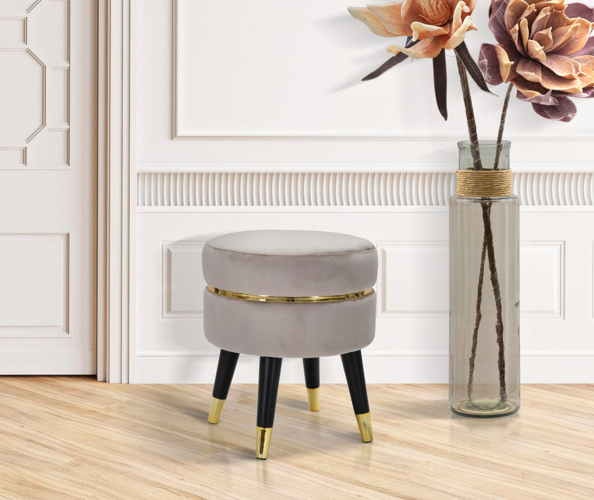 Sgabello/Pouf Paris rotondo in tessuto con gambe in legno Ø cm 35X40,5