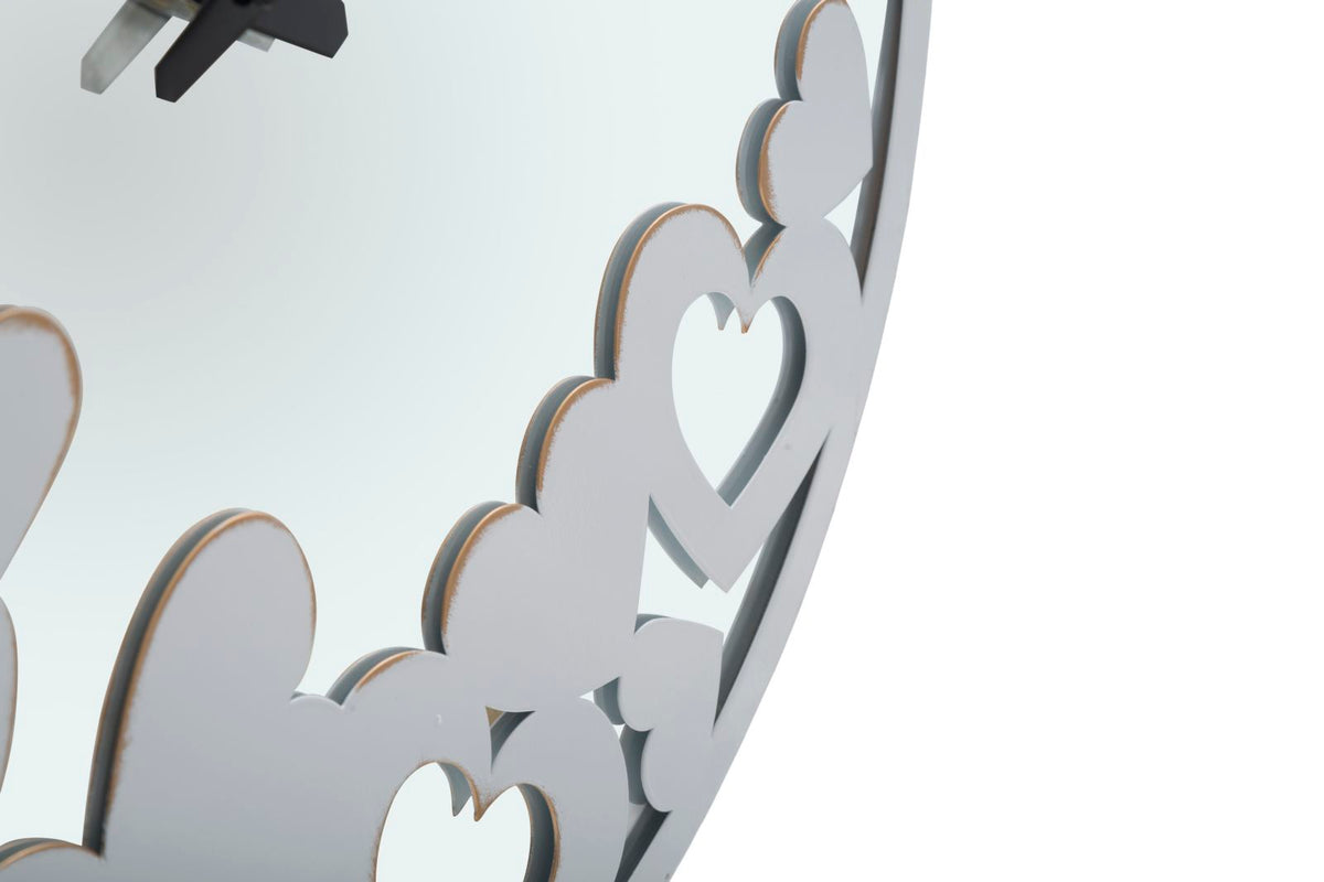 Orologio Bianco Heart Ø55x4 cm in Ferro MDF e Specchio Bianco