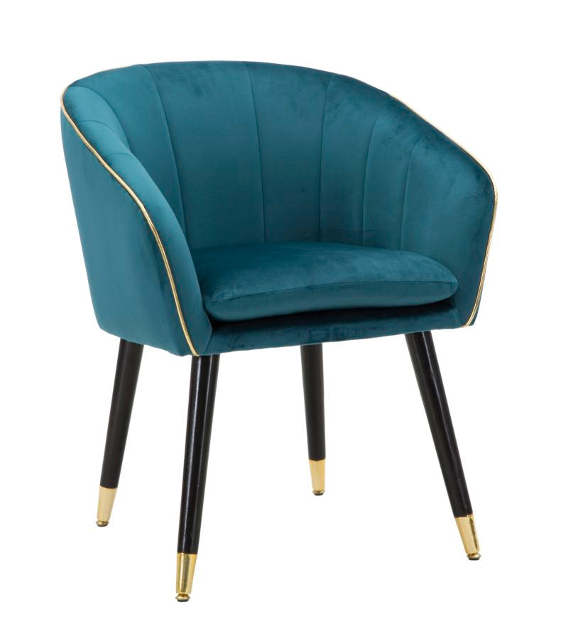 POLTRONA PARIS IN TESSUTO IMBOTTITO CON RIFINITURE DORATE E GAMBE IN LEGNO NERO CM 62X58X78