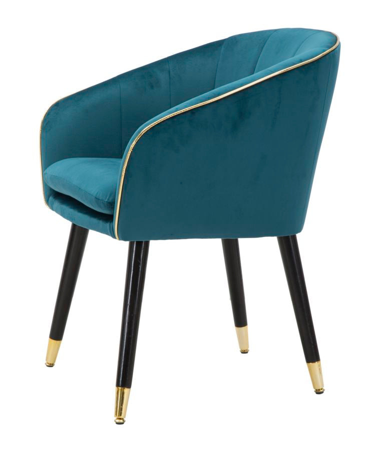 POLTRONA PARIS IN TESSUTO IMBOTTITO CON RIFINITURE DORATE E GAMBE IN LEGNO NERO CM 62X58X78