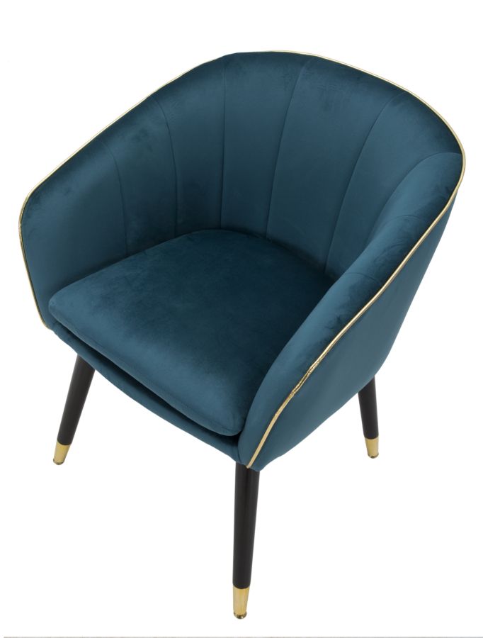 POLTRONA PARIS IN TESSUTO IMBOTTITO CON RIFINITURE DORATE E GAMBE IN LEGNO NERO CM 62X58X78
