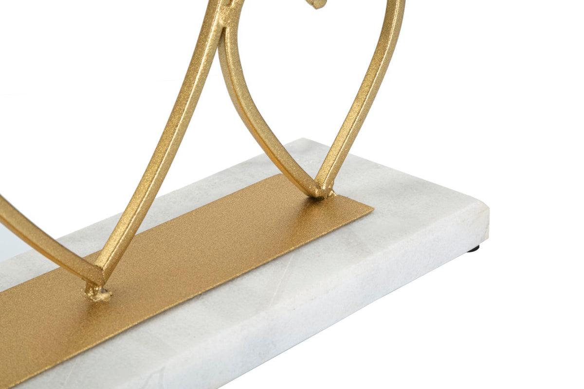 Portacandele Hearts in metallo dorato con base in marmo bianco
