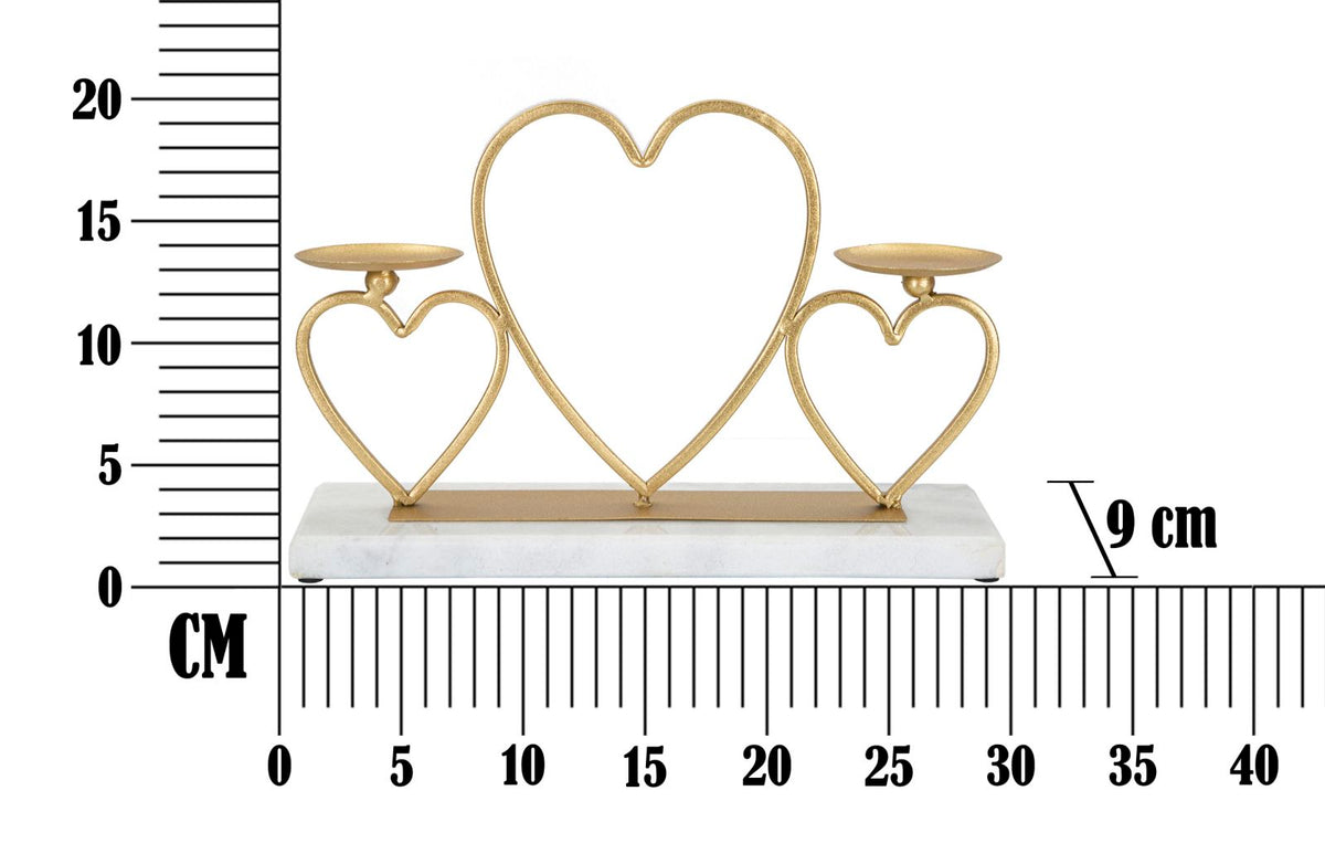 Portacandele Hearts in metallo dorato con base in marmo bianco