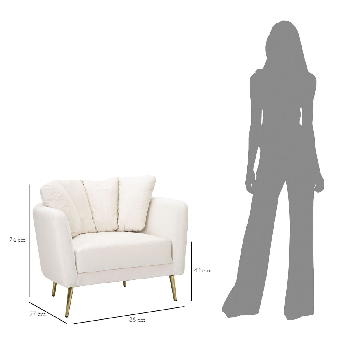 POLTRONA KIEV IN TESSUTO IMBOTTITO CON PIEDI IN METALLO DORATO CM 88X77X74