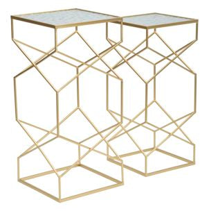 Set di 2 tavolini in metallo dorati e vetro cm 31,5x31,5x68-28x28x64