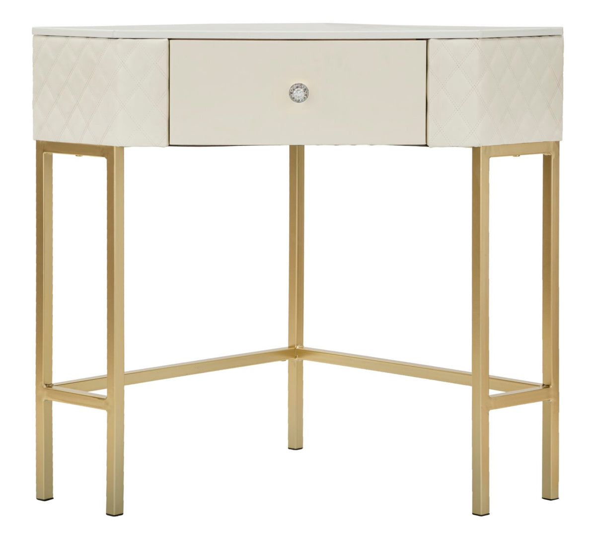 Consolle Sharon in metallo dorato e similpelle crema cm 84,5x60x77
