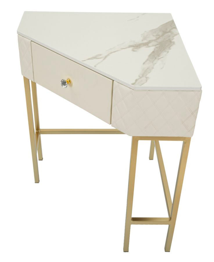 Consolle Sharon in metallo dorato e similpelle crema cm 84,5x60x77