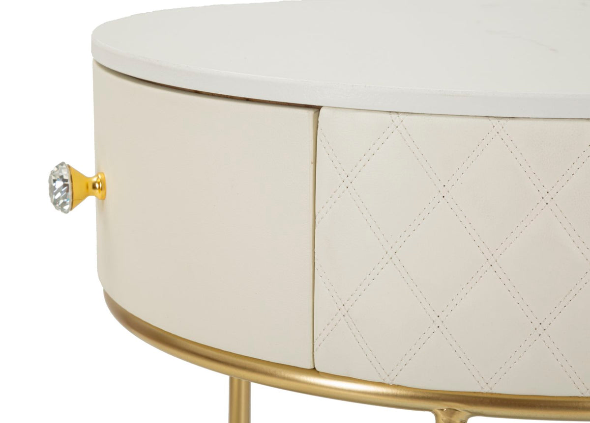 Comodino/Toeletta Sharon con cassetto e pouf cm Ø 52x70 - Ø 36x39