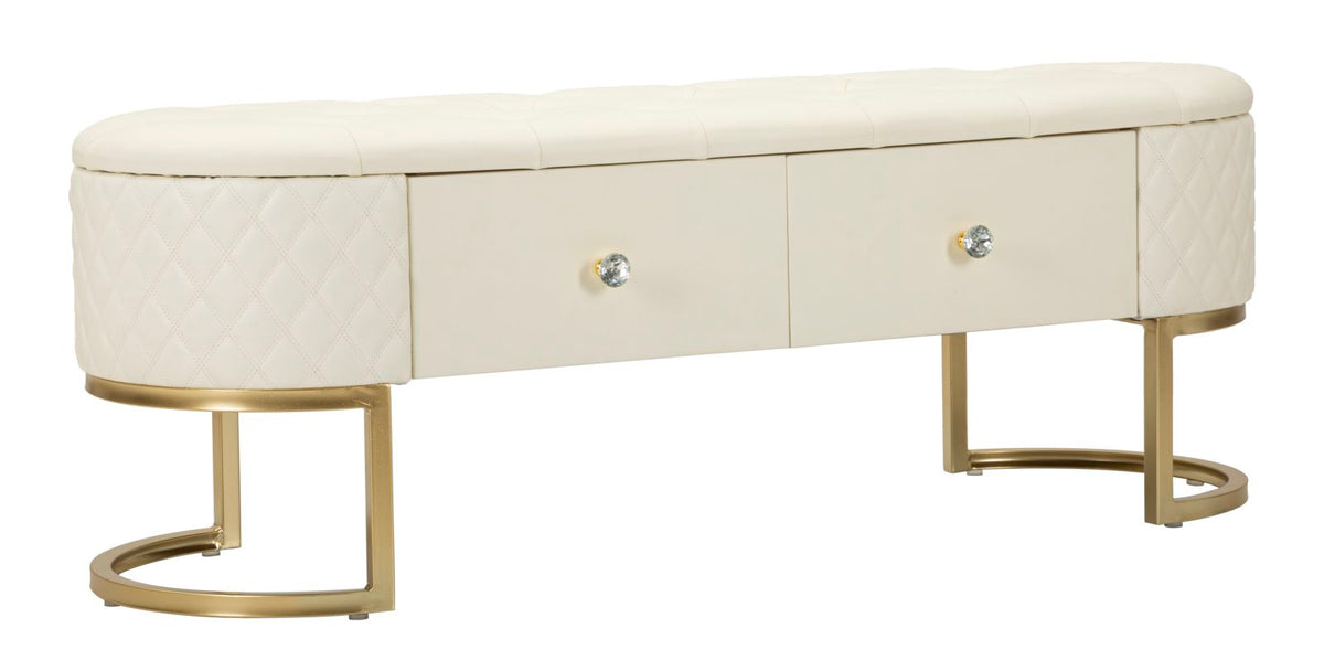 Panca Sharon con Cassetti con gambe argentate rivestita in morbido velluto