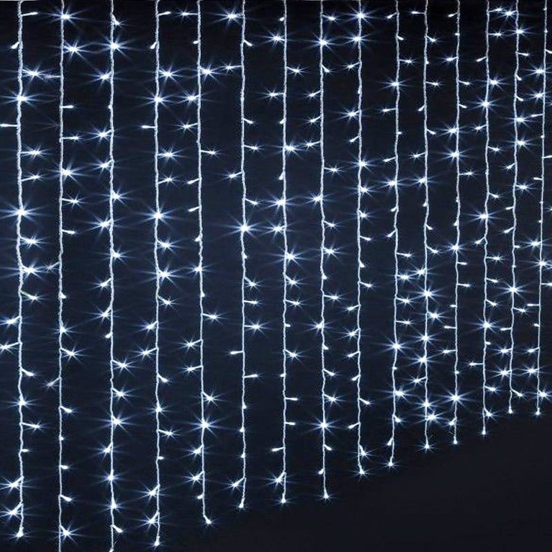 Tenda luminosa professionale 150Led con led Flash, cavo gommato bianco, collegabile in serie fino a un max di 5ende