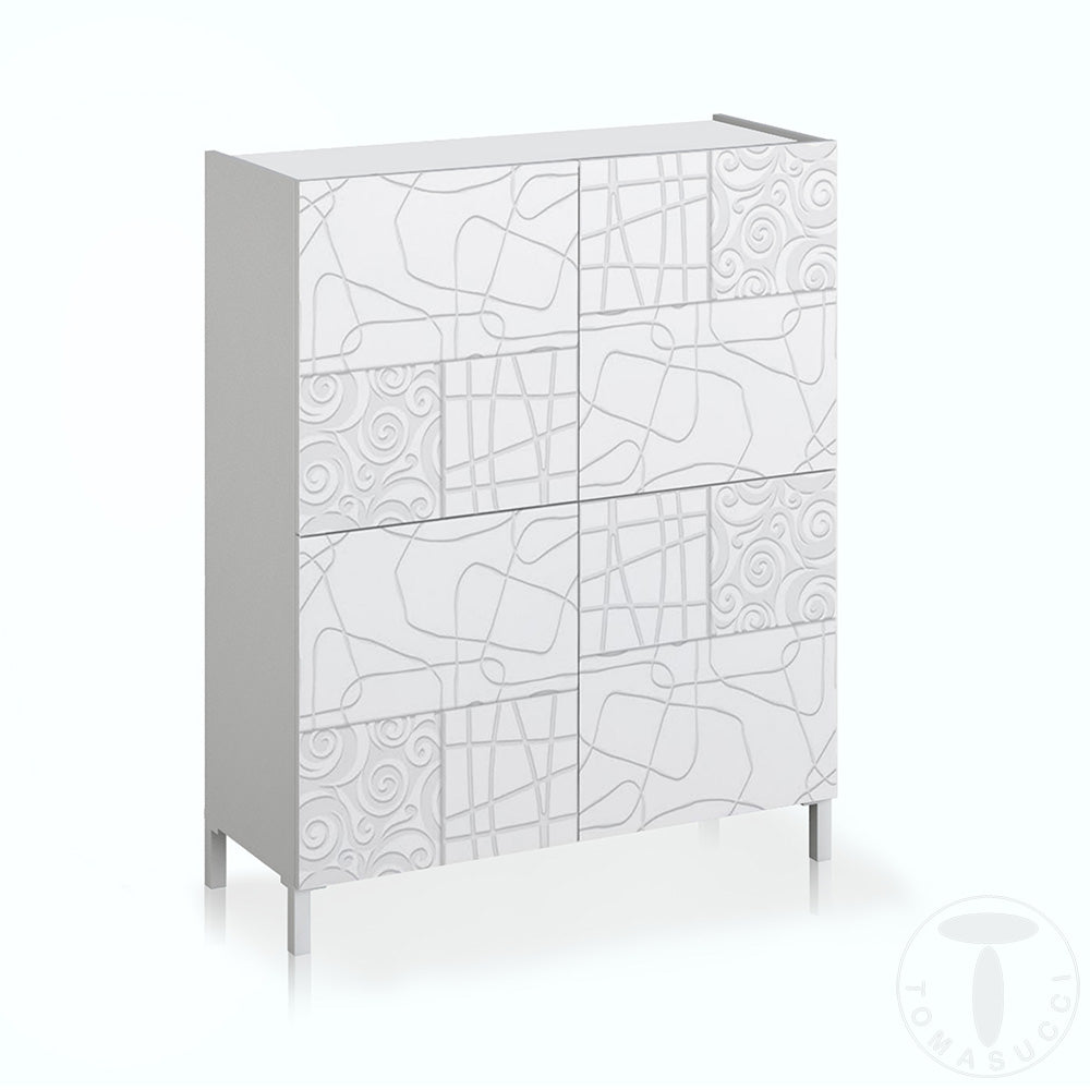 Credenza realizzato con pannelli laccato colore Bianco lucido