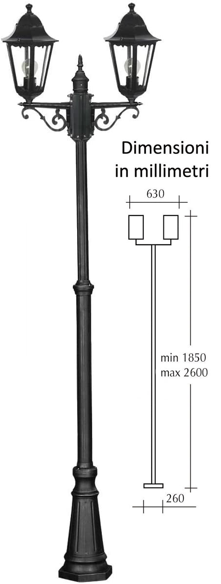 Lampione con 2 lanterne esagonali ideale per esterno IP44 Colore Nero Serie Classic