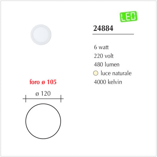 Fari Slim a Led da incasso per cartongesso Led da 24/18/12/6W