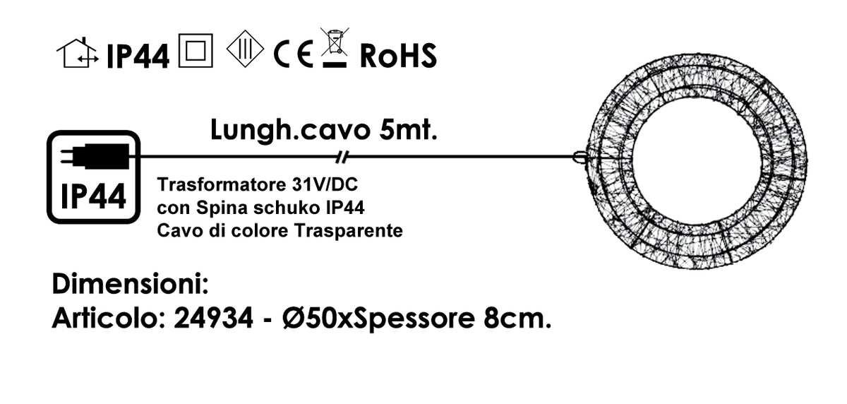 Ghirlande/Corona Natalizie, Decorazione luminosa 3D Struttura in metallo rivestita con Microled Bianco Caldo con Led Flash