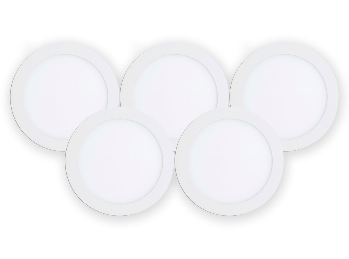 Faretti LED da incasso rotondi, Confezione da 5Pezzi, extrapiatti, facile installazione, con trasformatori inclusi Disponibile da 6/12/18/24W