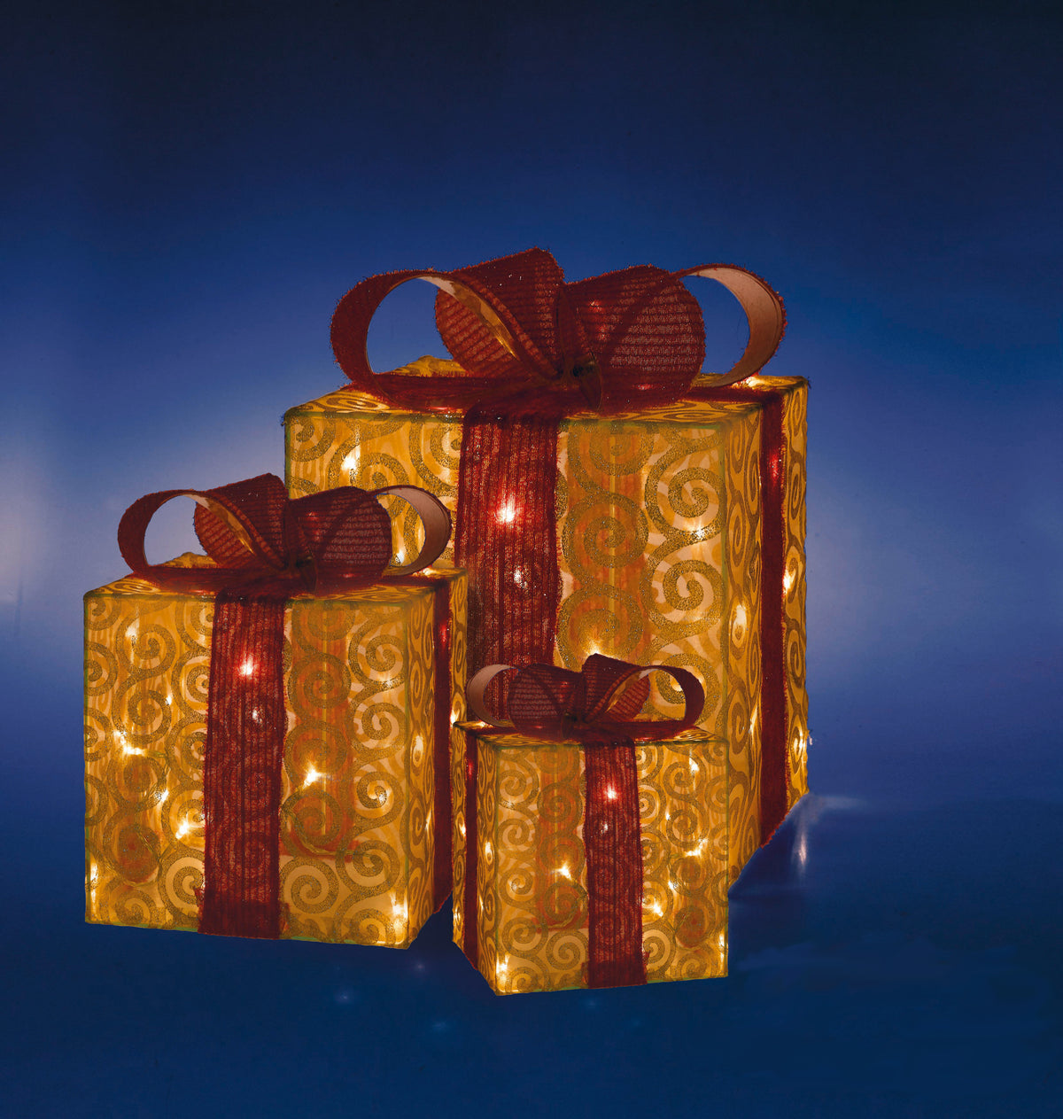 Set 3 pacchi regalo con luci a Led bianco caldo, con box batterie e Timer, ogni pacco dispone del suo box batterie - Idea regalo