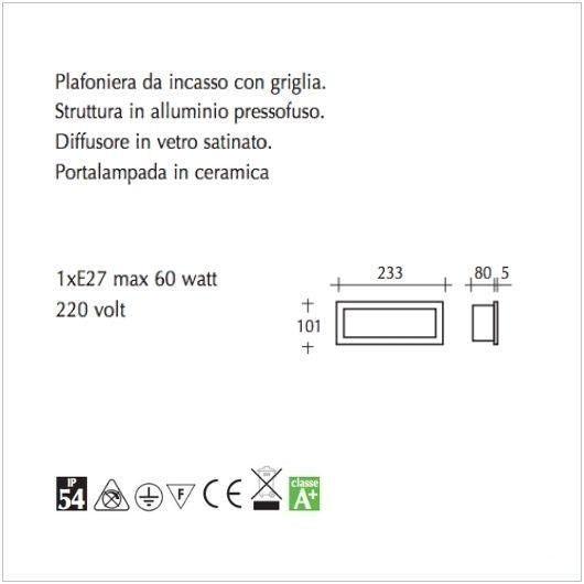 Plafoniera da incasso con griglia per camminamenti - scheda tecnica
