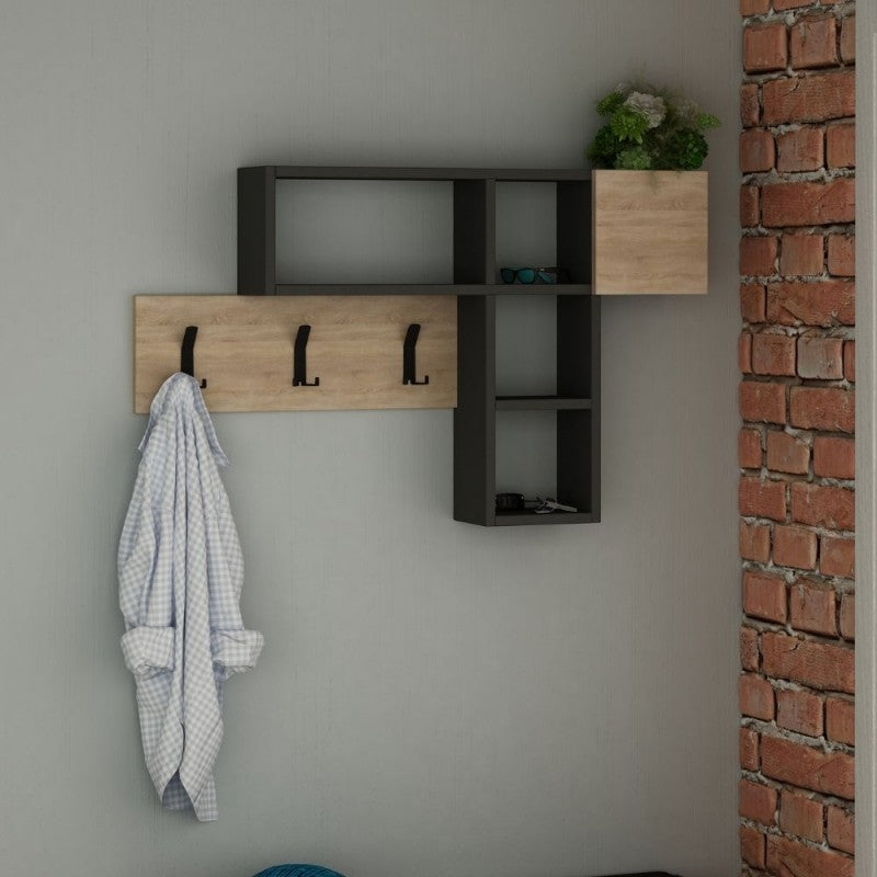 Appendiabiti da parete antracite rovere