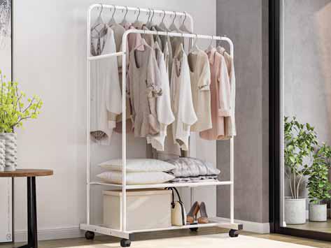 Stender doppio realizzato in metallo verniciato Bianco con ruote Misure 80x51x160cm
