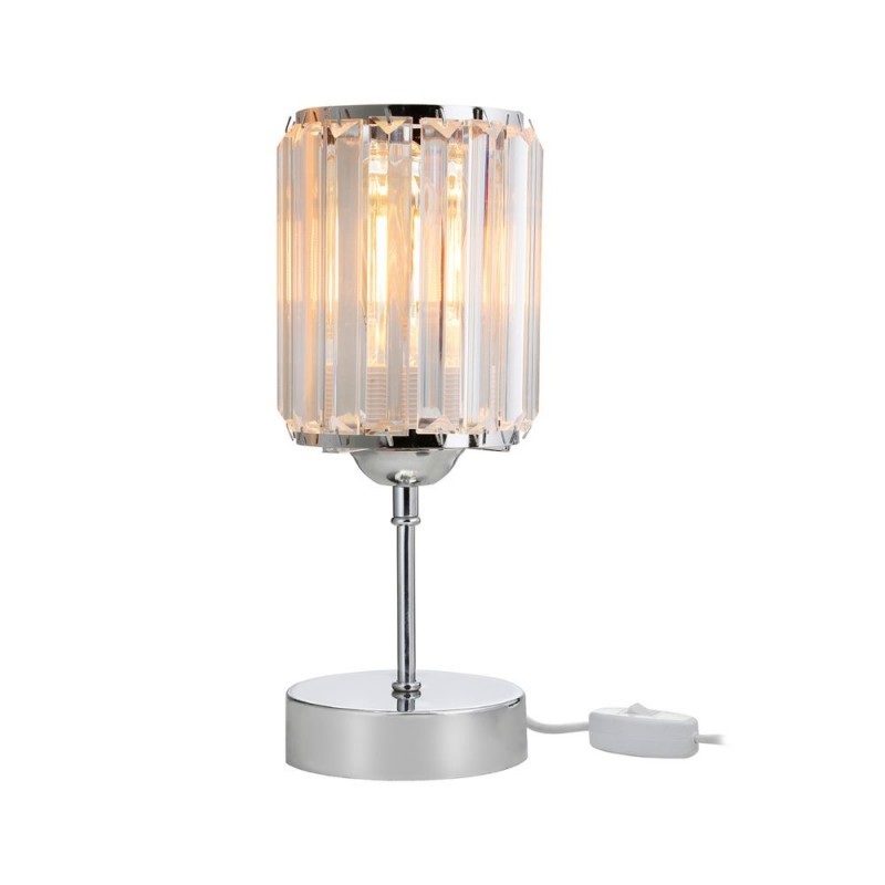 Lampada da tavolo cromata e paralume effetto cristallo