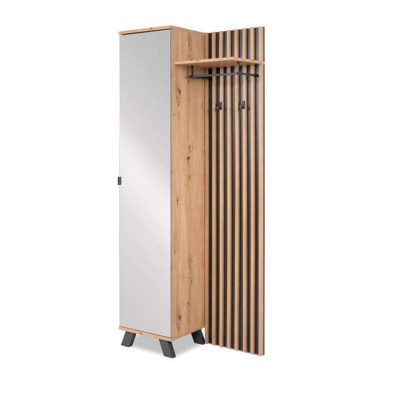 Mobile ingresso Medan cannettato con specchio e 4 ripiani interni
