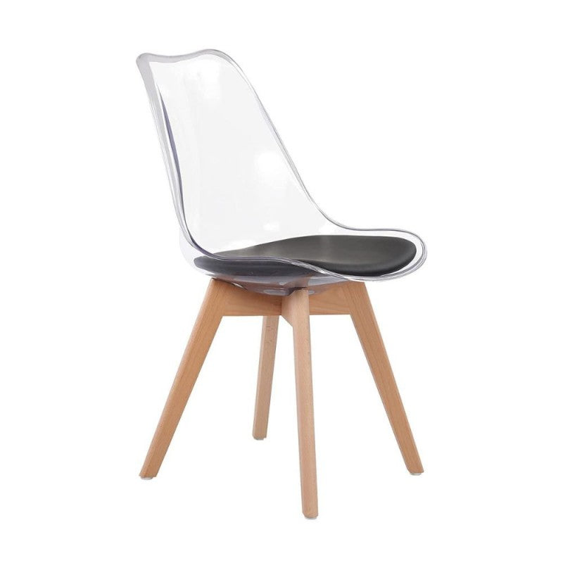 Sedia in PET trasparente e gambe in legno Set da 4 pezzi