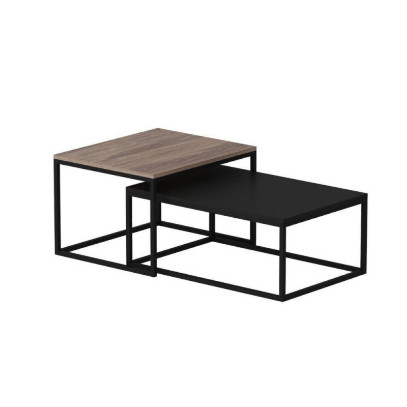 Set tavolini da salotto nero e noce struttura in metallo