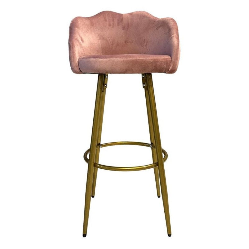 Sgabello in velluto Rosa con gambe dorate opache-Set 02 pezzi
