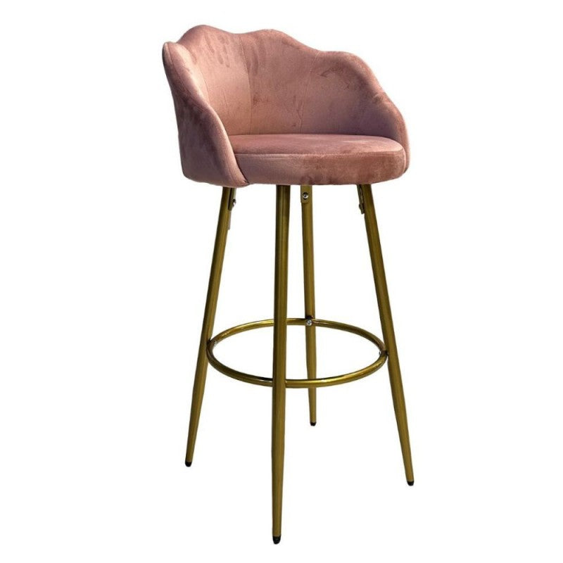Sgabello in velluto Rosa con gambe dorate opache-Set 02 pezzi