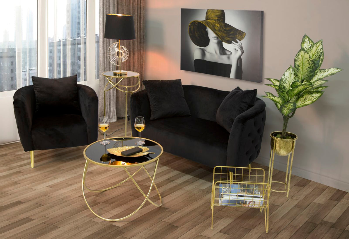 POLTRONA BUCAREST IN VELLUTO CON PIEDI IN METALLO DORATO  CM 76X74X73