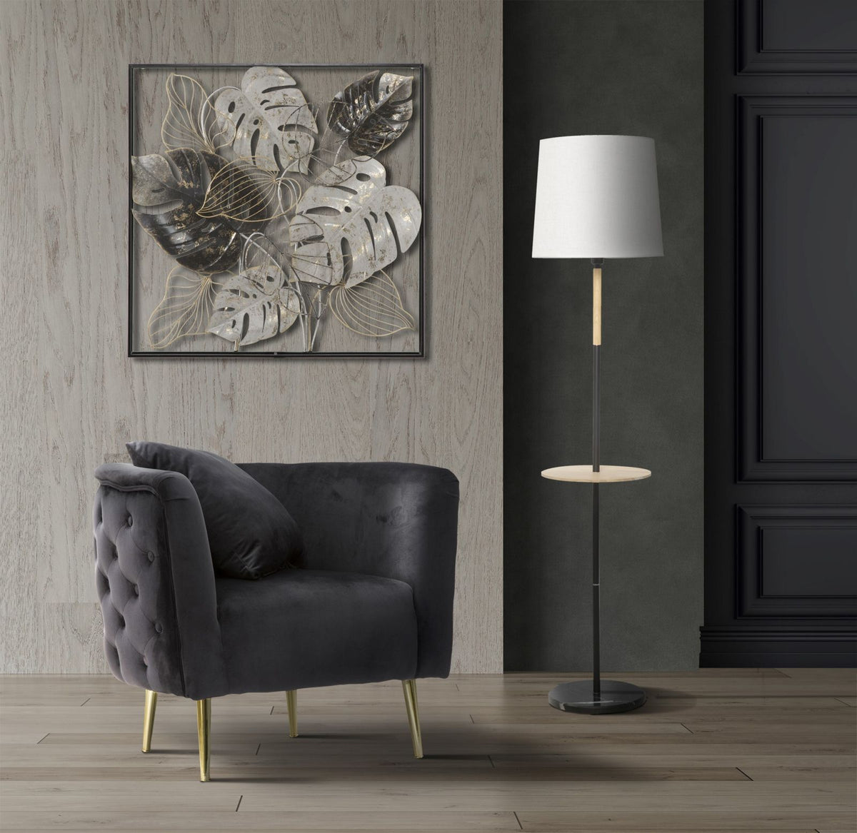 POLTRONA BUCAREST IN VELLUTO CON PIEDI IN METALLO DORATO  CM 76X74X73