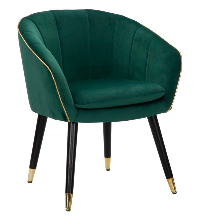POLTRONA PARIS IN TESSUTO IMBOTTITO CON RIFINITURE DORATE E GAMBE IN LEGNO NERO CM 62X58X78