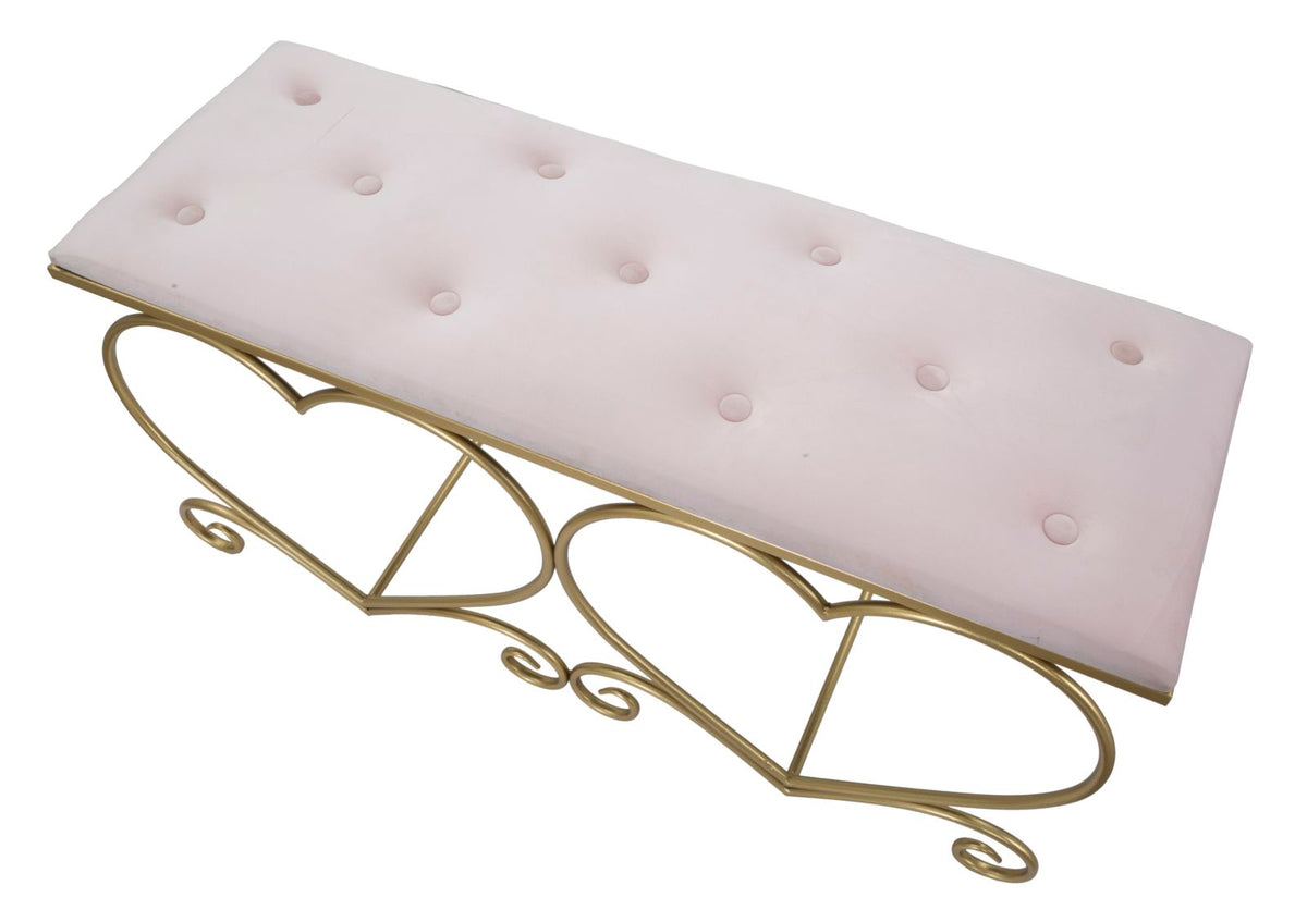 Panca Love Trapuntata Rosa con Base a Cuori Dorata