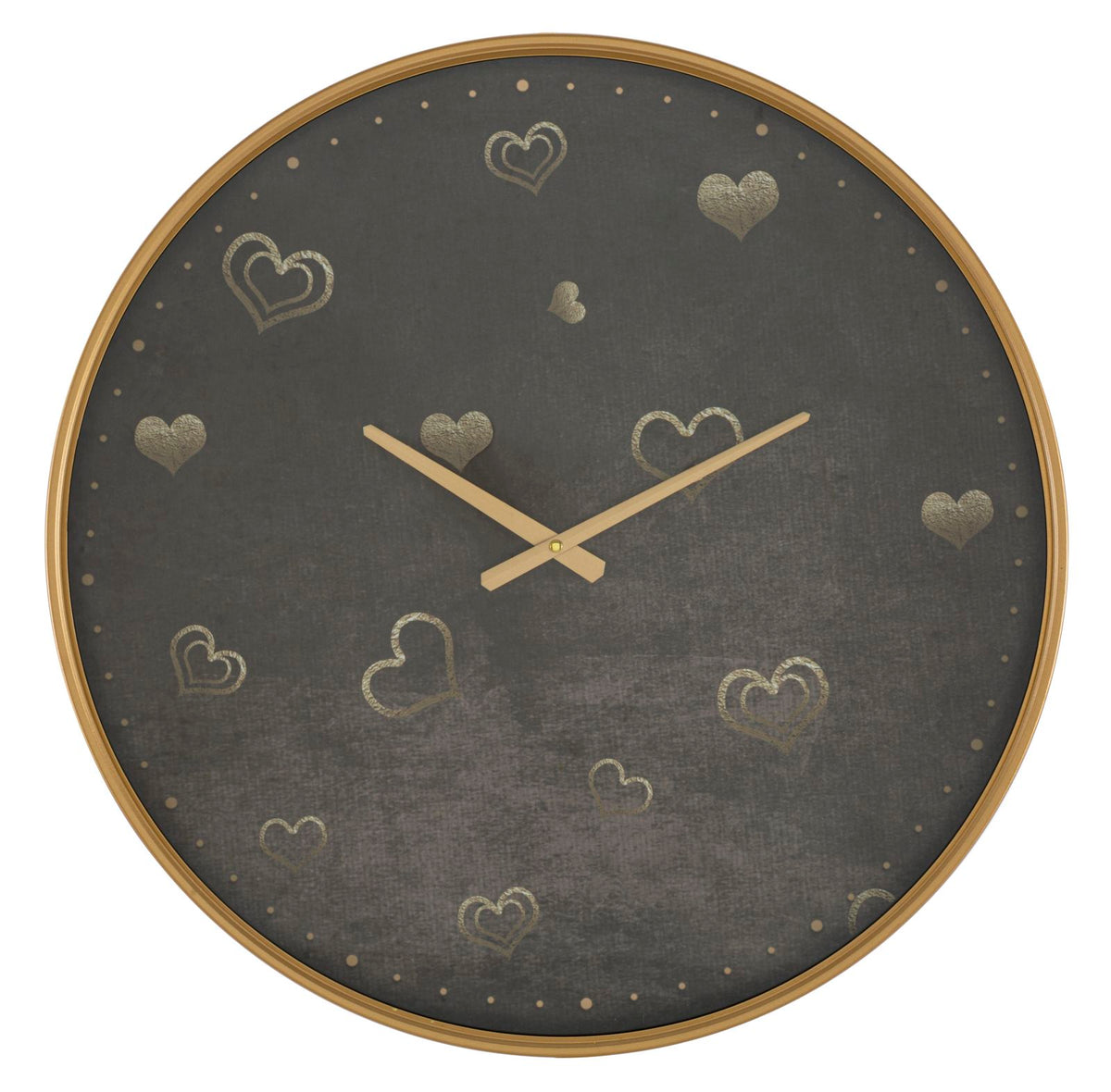 Orologio da parete in legno, metallo e vetro impreziosito da eleganti decorazioni a cuore