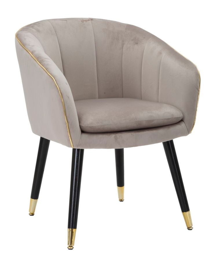 POLTRONA PARIS IN TESSUTO IMBOTTITO CON RIFINITURE DORATE E GAMBE IN LEGNO NERO CM 62X58X78