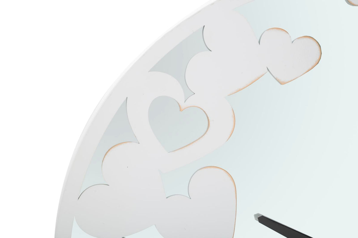 Orologio Bianco Heart Ø55x4 cm in Ferro MDF e Specchio Bianco