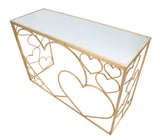 Consolle Heart cuori in metallo dorata con piano a specchio cm 120x43x80