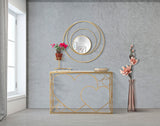 Consolle Heart cuori in metallo dorata con piano a specchio cm 120x43x80