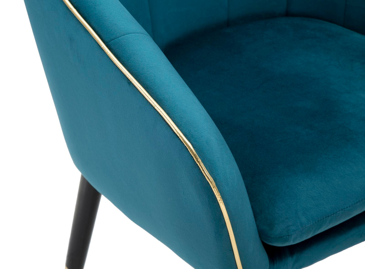 POLTRONA PARIS IN TESSUTO IMBOTTITO CON RIFINITURE DORATE E GAMBE IN LEGNO NERO CM 62X58X78