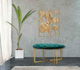 Pouf in metallo e tessuto dorato e verde Ø cm 90x49