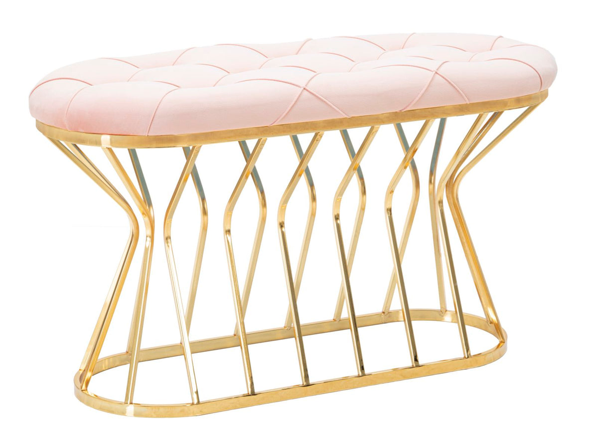 Panca Zig in tessuto rosa con struttura dorata cm 91x38x52