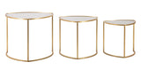 Set di tre tavolinetti triangolari  metallo dorato