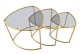 Set di tre tavolinetti triangolari  metallo dorato