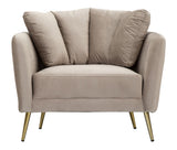 POLTRONA KIEV IN TESSUTO  IMBOTTITO CON PIEDI IN METALLO DORATO CM 88X77X74